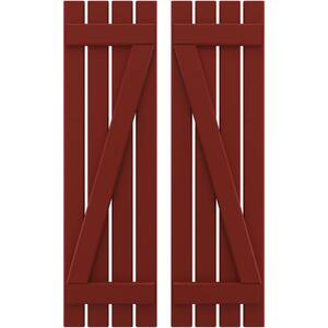 15-1/2 in. W x 65 in. H Americraft 4 Board Exterior Real Wood Spaced Board and Batten Shutters w/Z-Bar Pepper Red