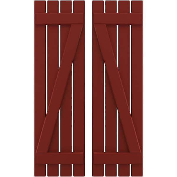 Ekena Millwork 15-1/2 in. W x 75 in. H Americraft 4 Board Exterior Real Wood Spaced Board and Batten Shutters with Z-Bar Pepper Red