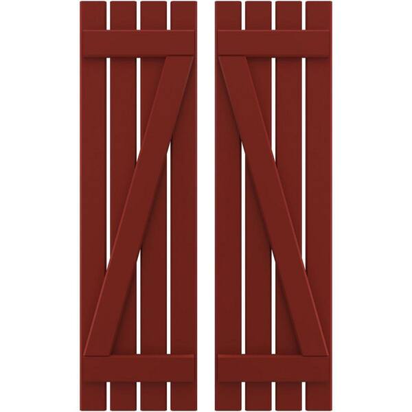 Ekena Millwork 15-1/2 in. W x 83 in. H Americraft 4-Board Exterior Real Wood Spaced Board and Batten Shutters with Z-Bar in Pepper Red