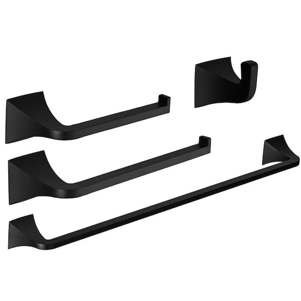 taholi Brass 4 Pieces Bath Hardware Set with 24 in. Towel Bar, Toilet Paper Holder and Towel Hook in Matte Black