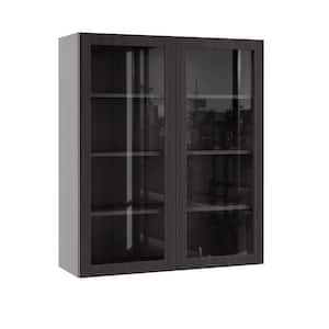 Designer Series Edgeley Assembled 36x42x12 in. Wall Kitchen Cabinet with Glass Doors in Thunder