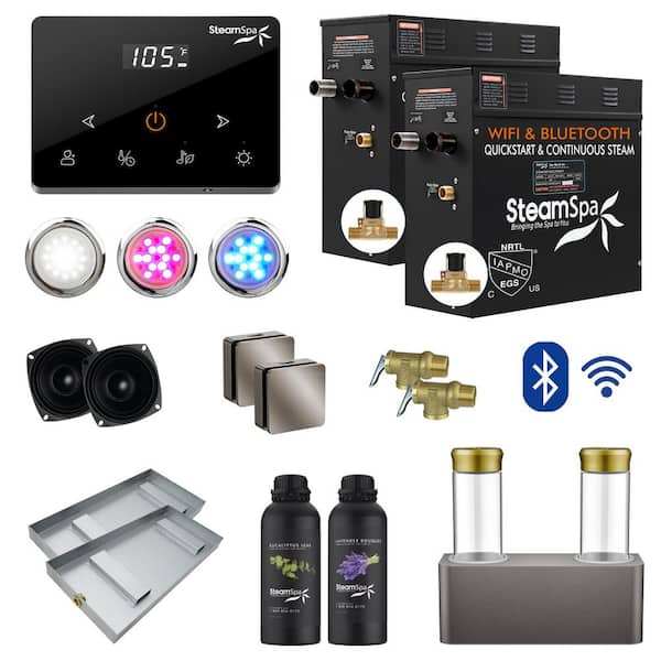 SteamSpa Black Series 15000-Watt Steam Generator with Wireless Remote, BLUETOOTH, WIFI and Dual Aroma Pump in Brushed Nickel