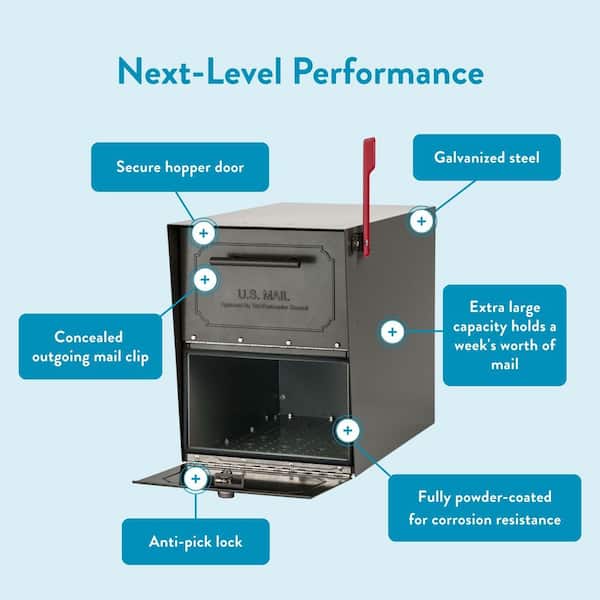 Oasis Classic Graphite Bronze, Extra Large, Steel, Locking, Post Mount Parcel Mailbox with High Security Reinforced Lock
