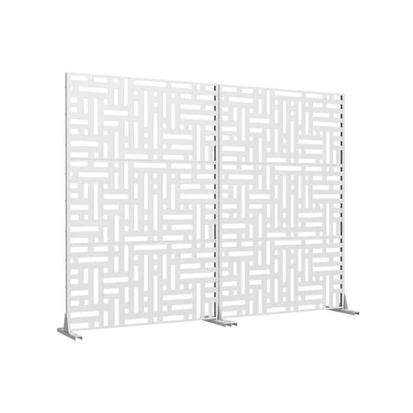 Dovelina 2-Piece 47 in. x 72 in. White Textured Metal Garden Screens Outdoor Privacy Screen