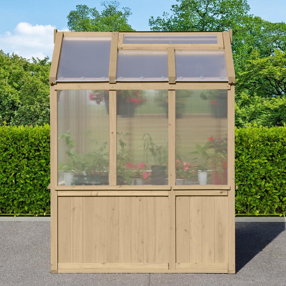 Meridian 6.7' x 7.8' Beige Cedar Walk-In Greenhouse