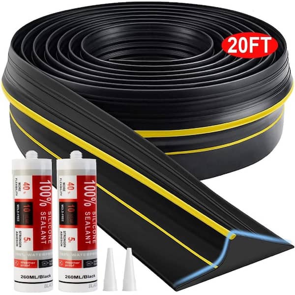 Yellow Rubber Garage Door Threshold Seal Strip, 20 ft. Universal Waterproof Weather Stripping Bottom Door Sealing Kit