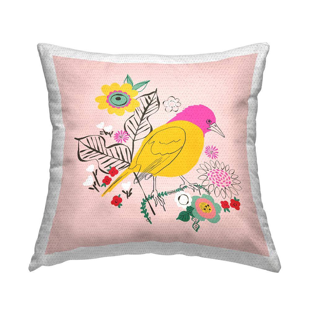 Bird and Florals Pattern Pink Square Outdoor Throw Pillow price history on PriceWatchPro
