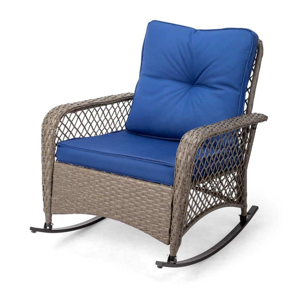 Metal and Wicker Outdoor Rocking Chair with Blue Cushion price history on PriceWatchPro