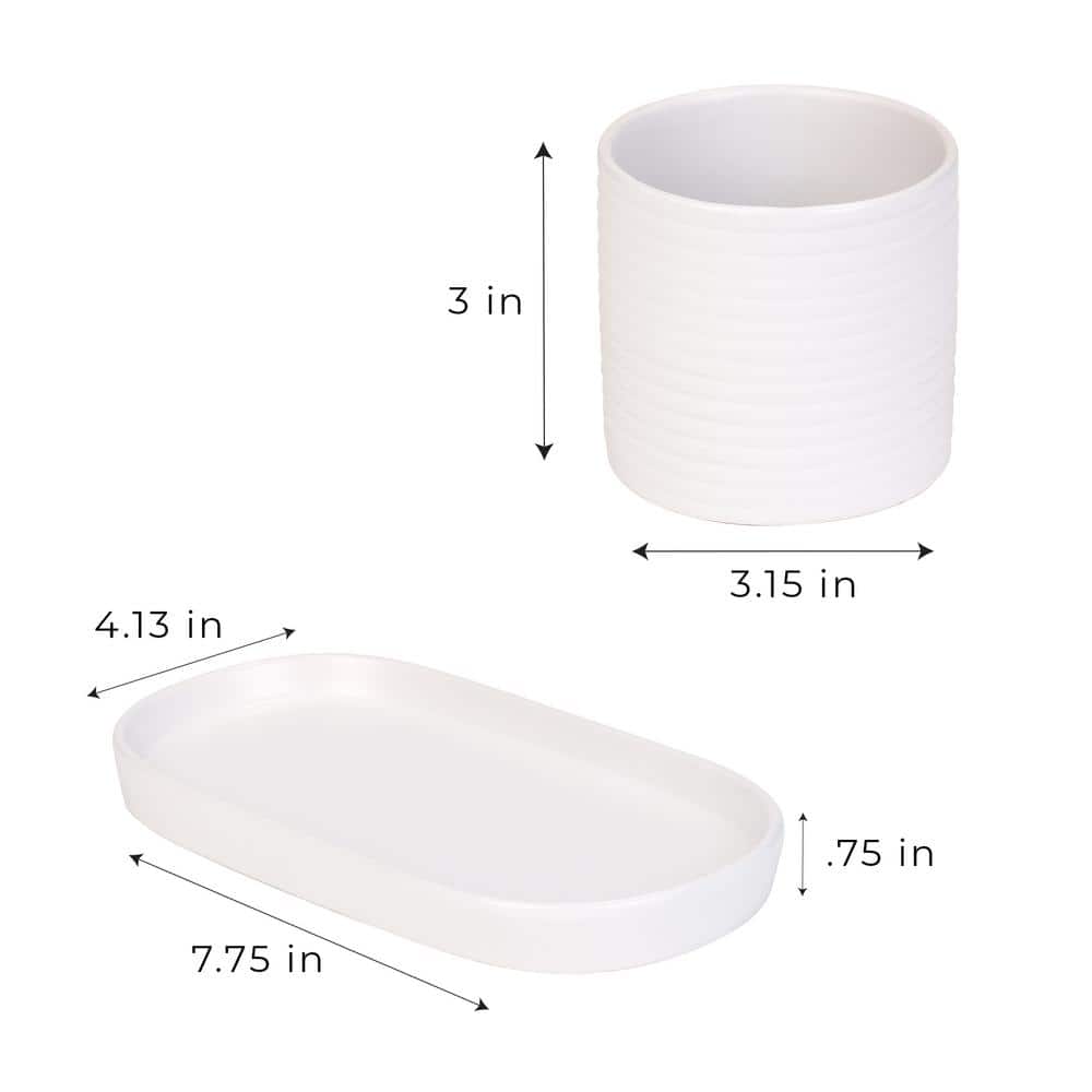 White Ceramic Soap Pump and Brush Set with Tray