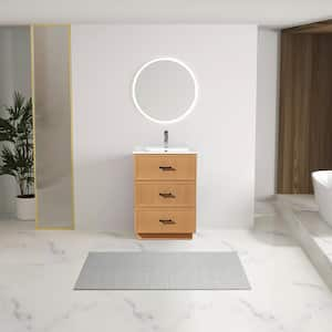 18.25 in. W x 24 in. D x 34.13 in. H 1 Sink Freestanding Bath Vanity in Light Brown with White Ceramic Top and 3 Drawers