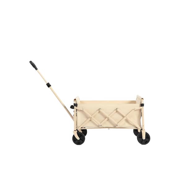 Lightweight Portable Heavy Duty Folding Beach Wagons with Wheels-Outdoor Utility Carts, Serving Cart in Beige