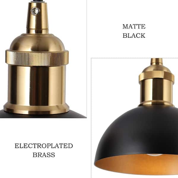 Zevni Modern 6 in. 1-Light Black Pendant Light Fixture, Brass Gold
