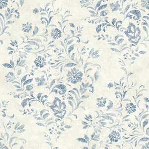 Isidore Blue Scroll Matte Pre-pasted Paper Wallpaper