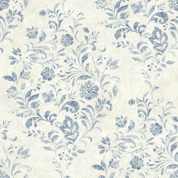 Chesapeake Isidore Blue Scroll Matte Pre-pasted Paper Wallpaper 4072 ...