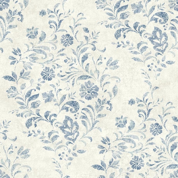 Chesapeake Isidore Blue Scroll Wallpaper Sample