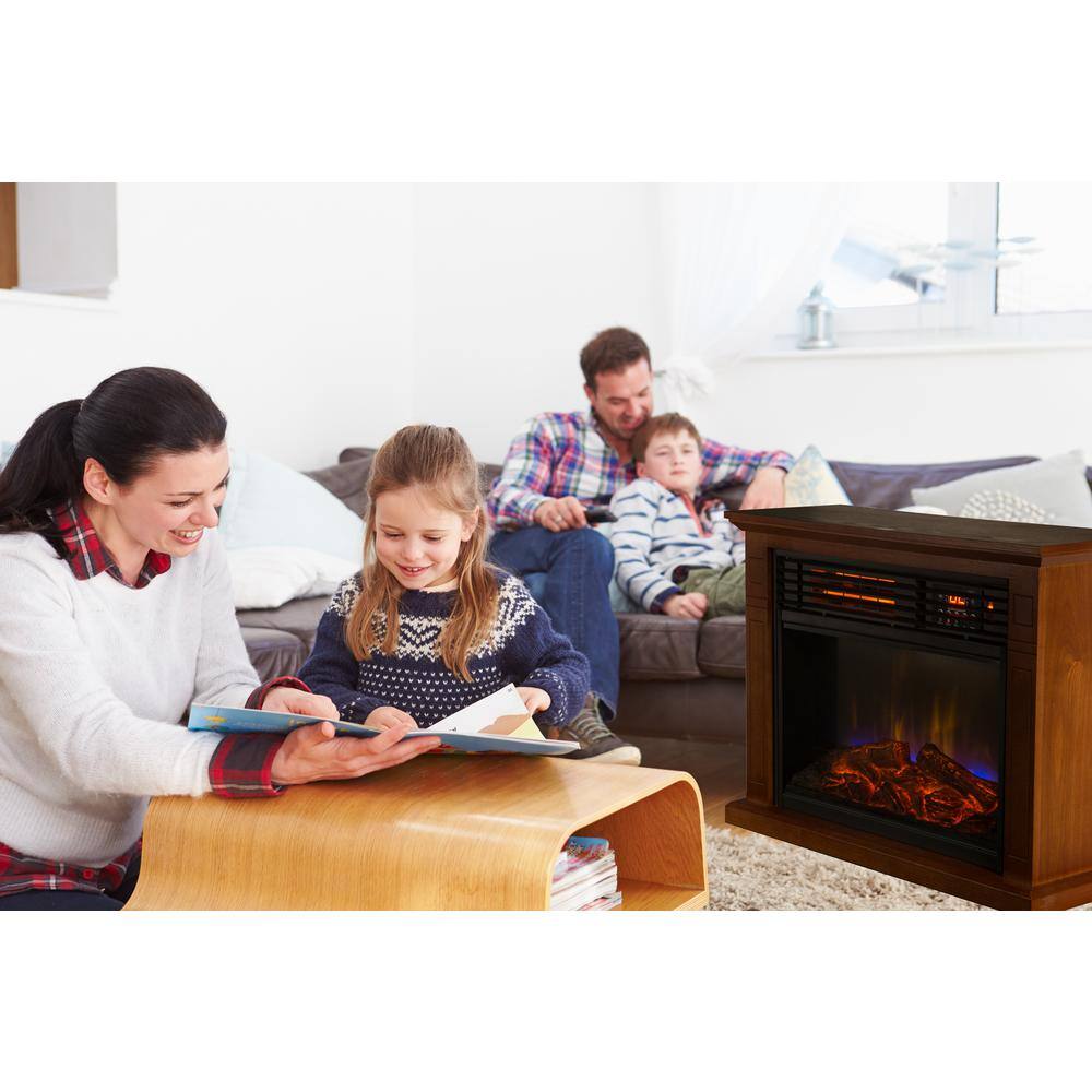 Vintage Oak Electric Mobile Fireplace with Tri-Color Flame