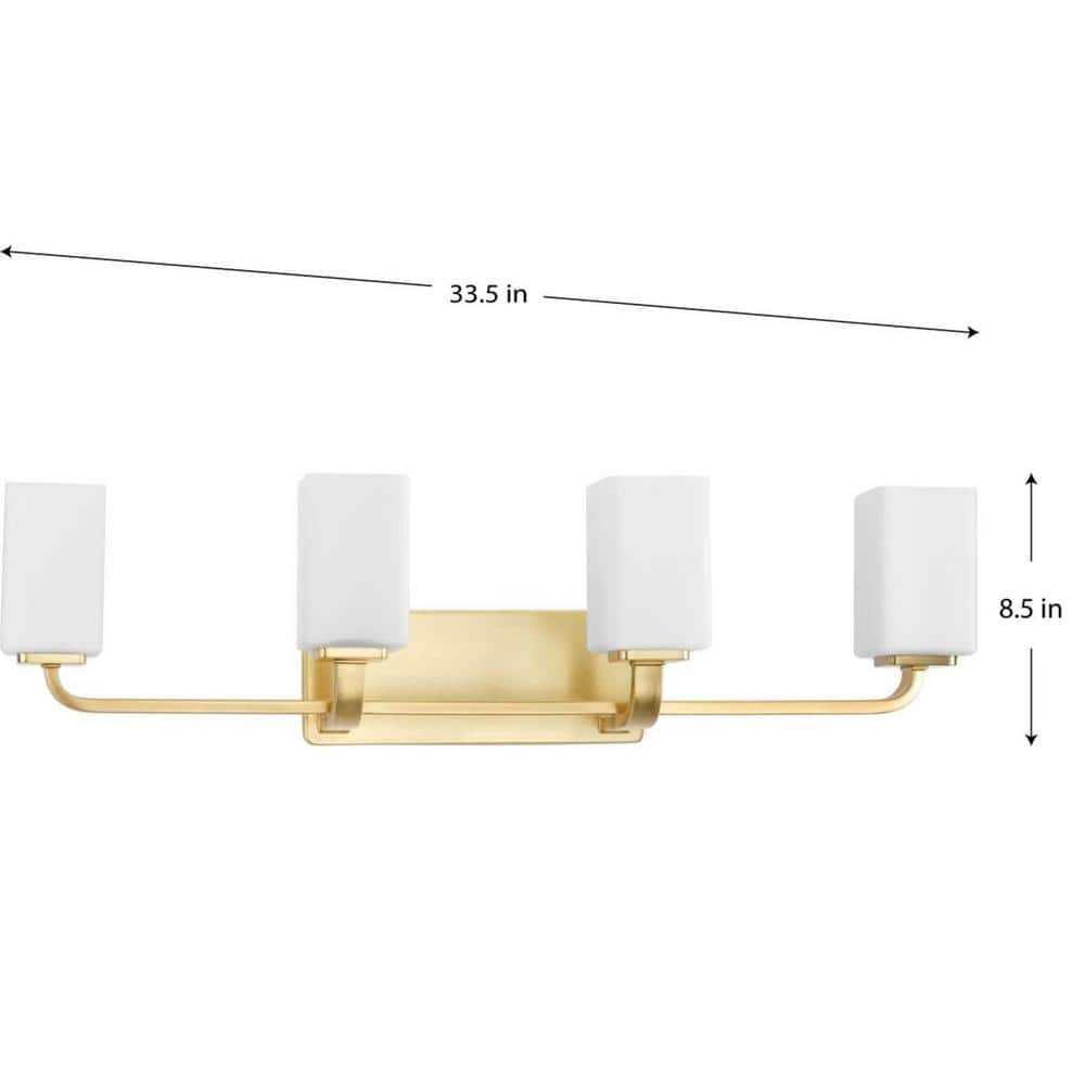 Cowan 33.5" Satin Brass 4-Light Dimmable Wall Sconce with Opal Glass Shades