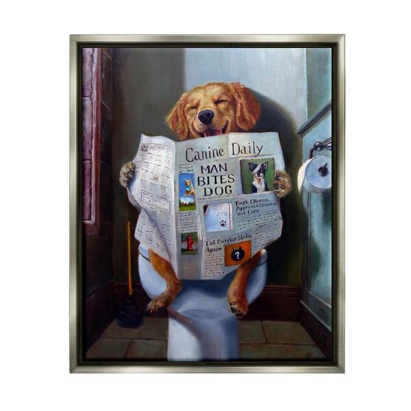 The Stupell Home Decor Collection Dog Reading Newspaper On Toilet Funny  Painting by Lucia Heffernan Floater Frame Animal Wall Art Print 31 in. x 25  in. pwp-183_ffl_24x30 - The Home Depot