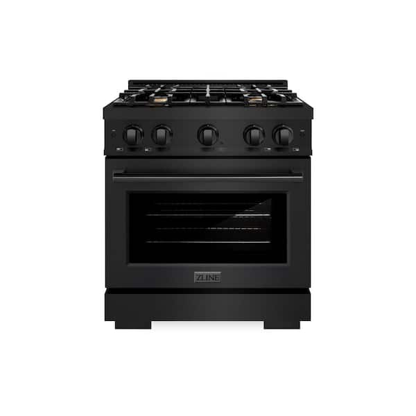 ZLINE Kitchen and Bath Select 30 in. 4-Burner Dual Fuel Range with Convection Oven and Brass Burners in Black Stainless Steel