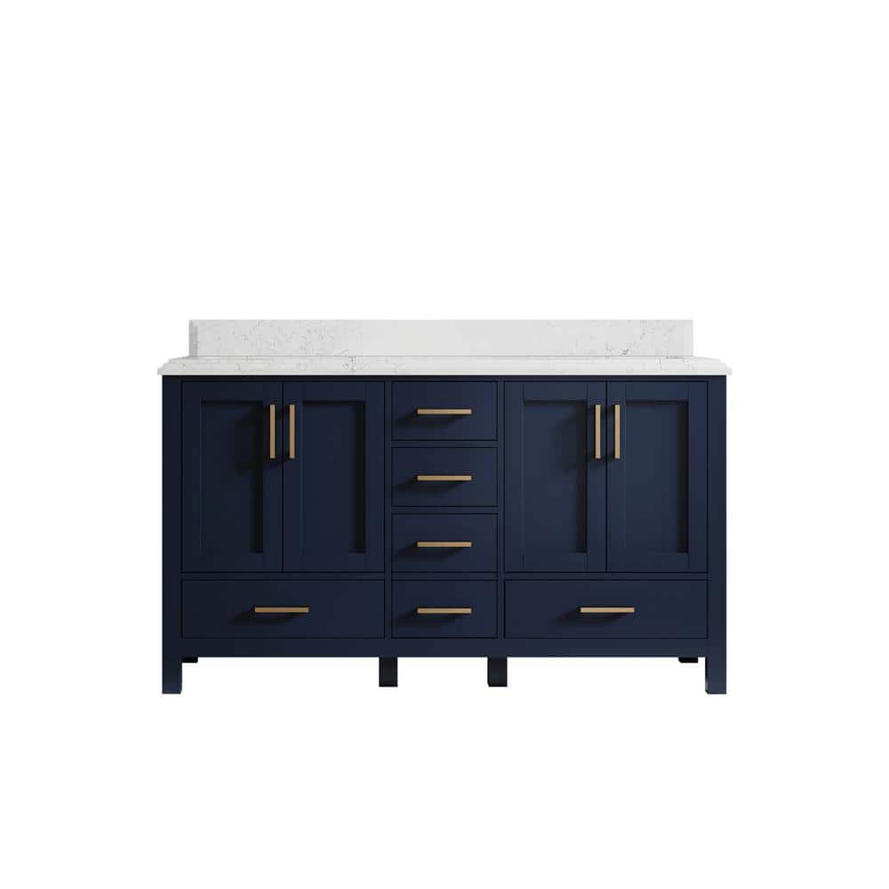 Malibu 60 in. W x 22 in. D x 36 in. H Double Sink Bath Vanity in Navy Blue with Cove Edge Empira Quartz Top price history on PriceWatchPro