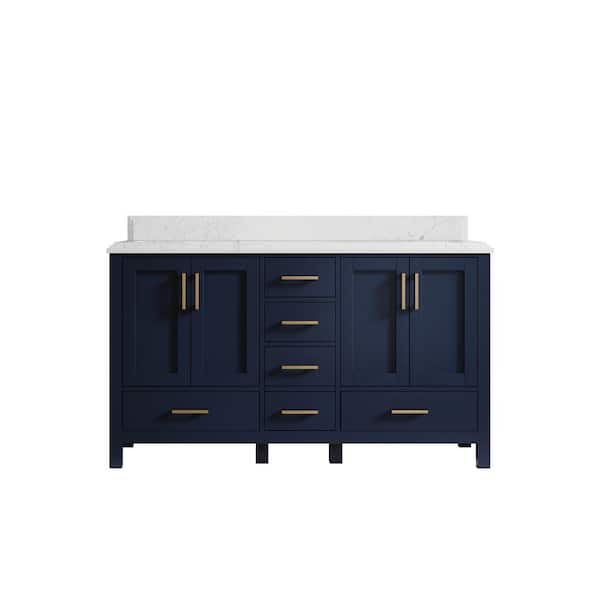 Willow Collections Malibu 60 in. W x 22 in. D x 36 in. H Double Sink Bath Vanity in Navy Blue with Cove Edge Empira Quartz Top