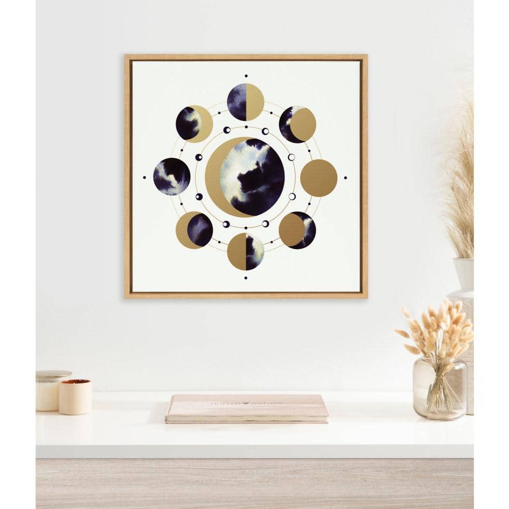 Sylvie Lunar Light Abstract Moon Phases Canvas Art in Natural Frame