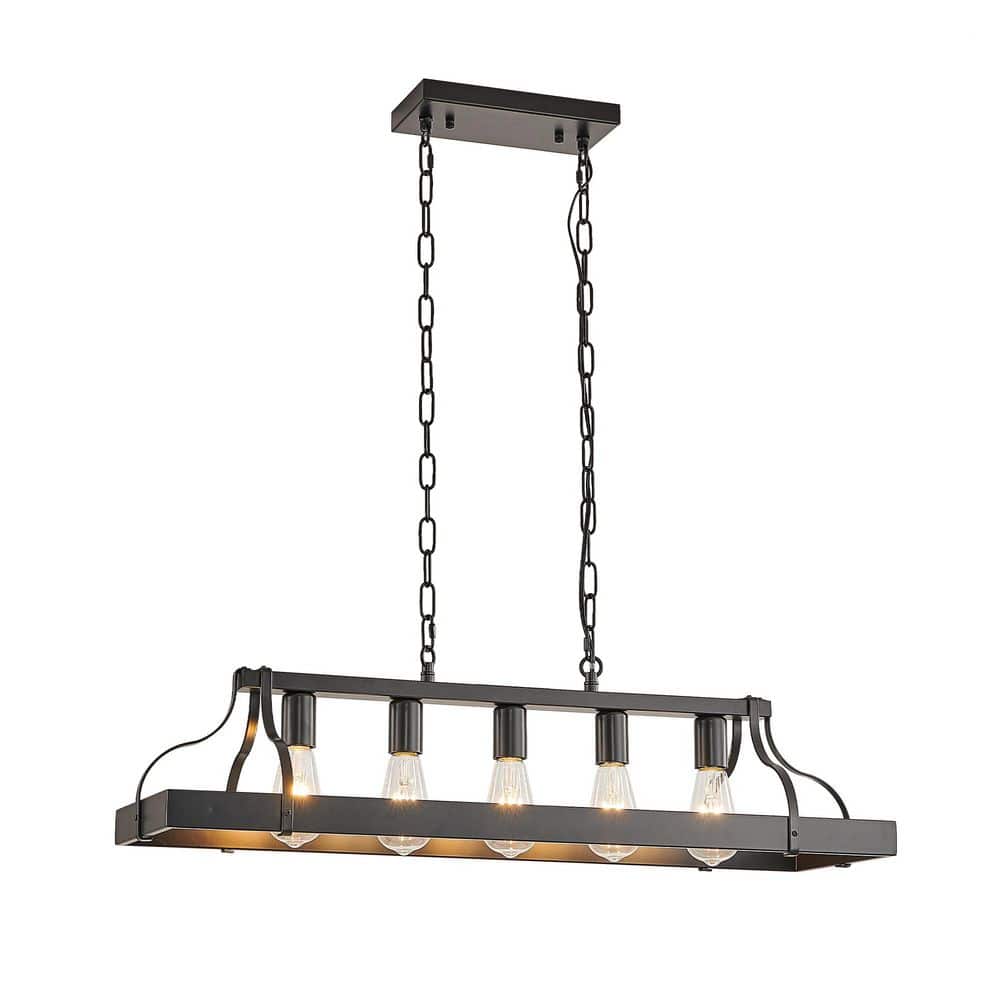 34 in. 5-Light Black Wood Grain Chandelier, Adjustable Chain Height (Bulb Not Included) price history on PriceWatchPro