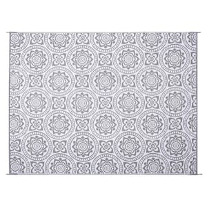 Boho Floral Reversible Mat Gray/White 8' x 10' Virgin Polypropylene Mat with UV Protection