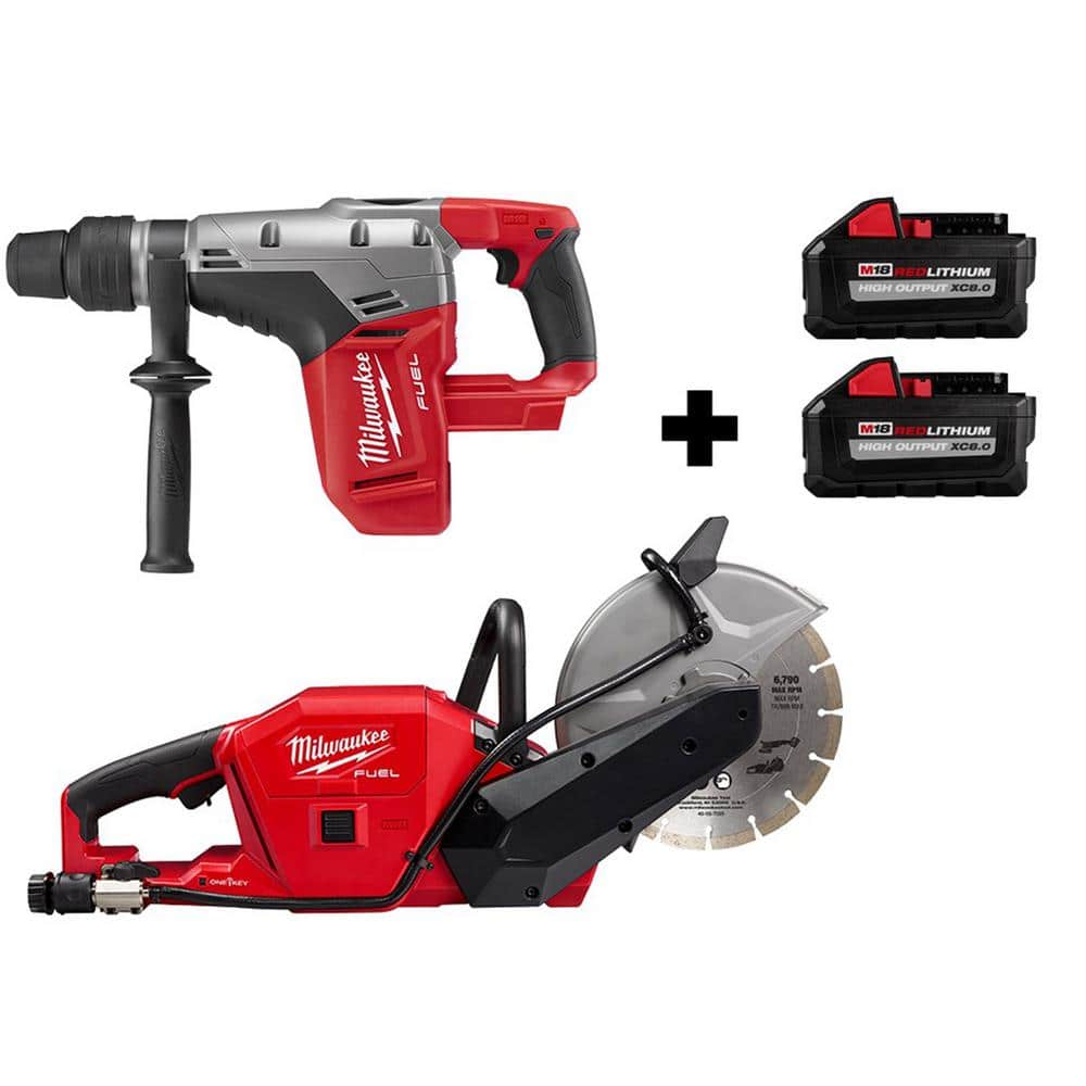 Milwaukee M18 FUEL 18V Lithium-Ion Brushless Cordless Cut Off Saw  1-9/16  in. SDS-Max Rotary Hammer with (2) 8.0 Ah Batteries 2786-20-2717-20-48-11-1880X2  The Home Depot