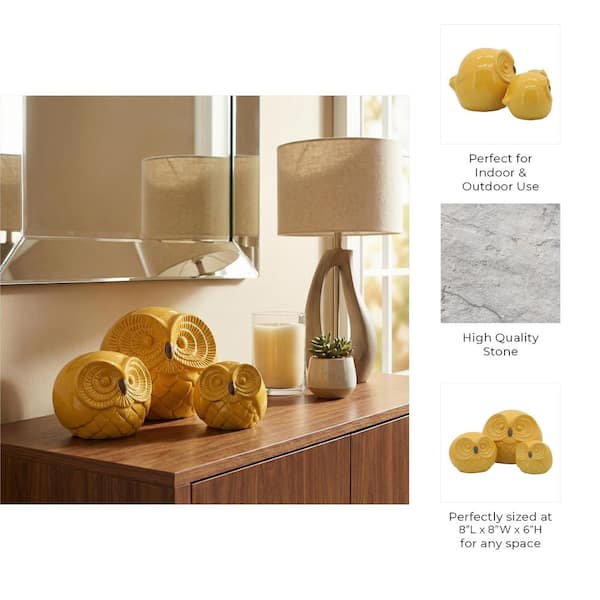 Liv & Skye Yellow 8 in. X 6 in. Ceramic Owls Figurine (Set of 3