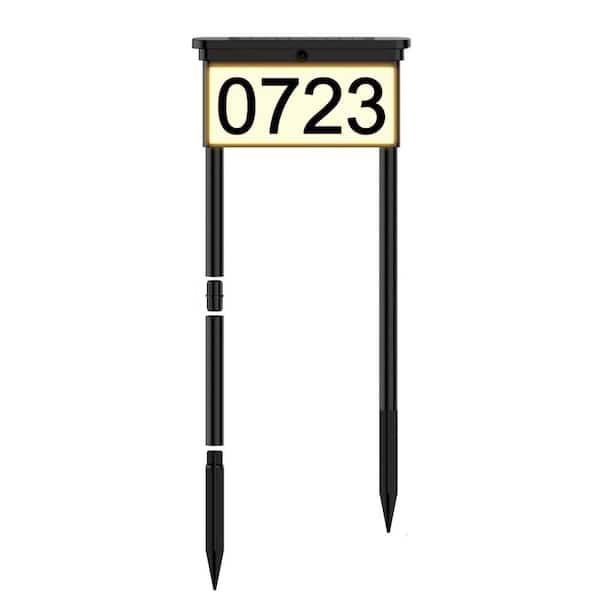 2 in 1 Address Sign 32 in. Black ABS Solar Outdoor Illuminated House Plaque with Stakes Color Changing