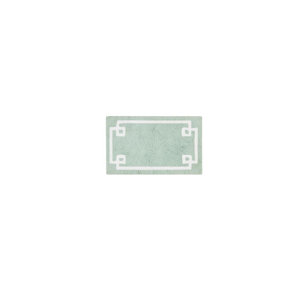 Seafoam Cotton Tufted Bath Rug with White Border