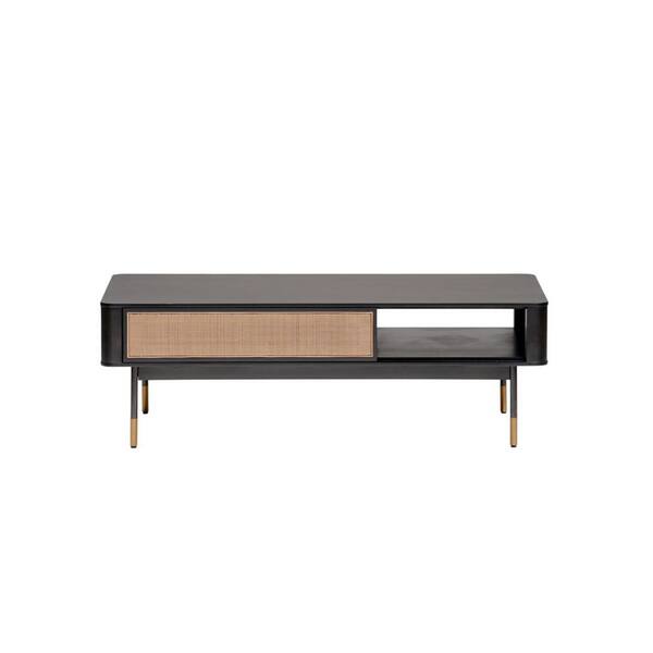 HomeRoots Amelia 48 in. Black Large Rectangle Wood Coffee Table with Drawers
