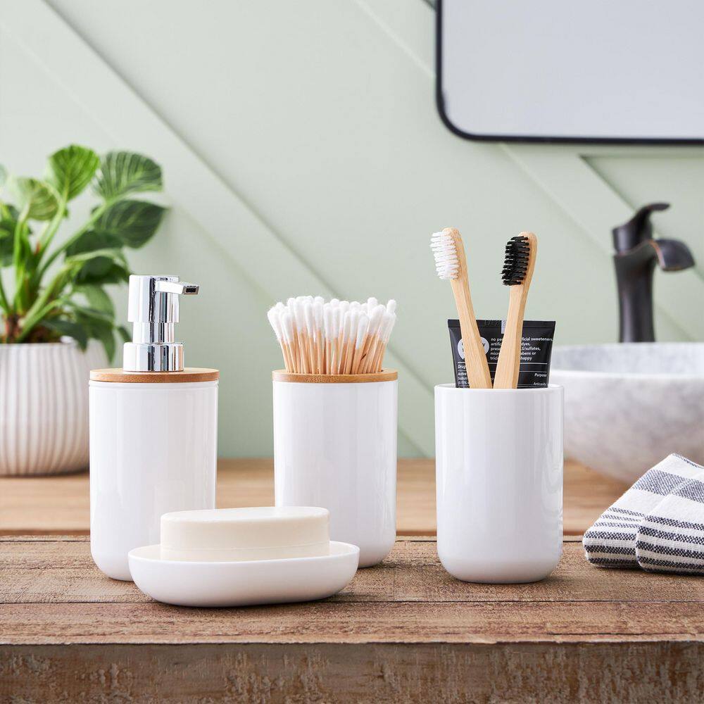 White and Bamboo 6-Piece Bathroom Accessories Set