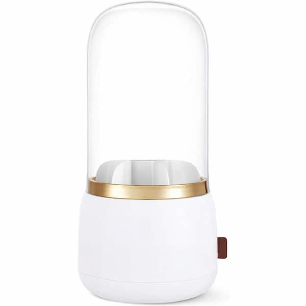 White Plastic Silverware Organizer with Transparent Cover Rotating Utensil Holder Caddy 7 Slots for Kitchen