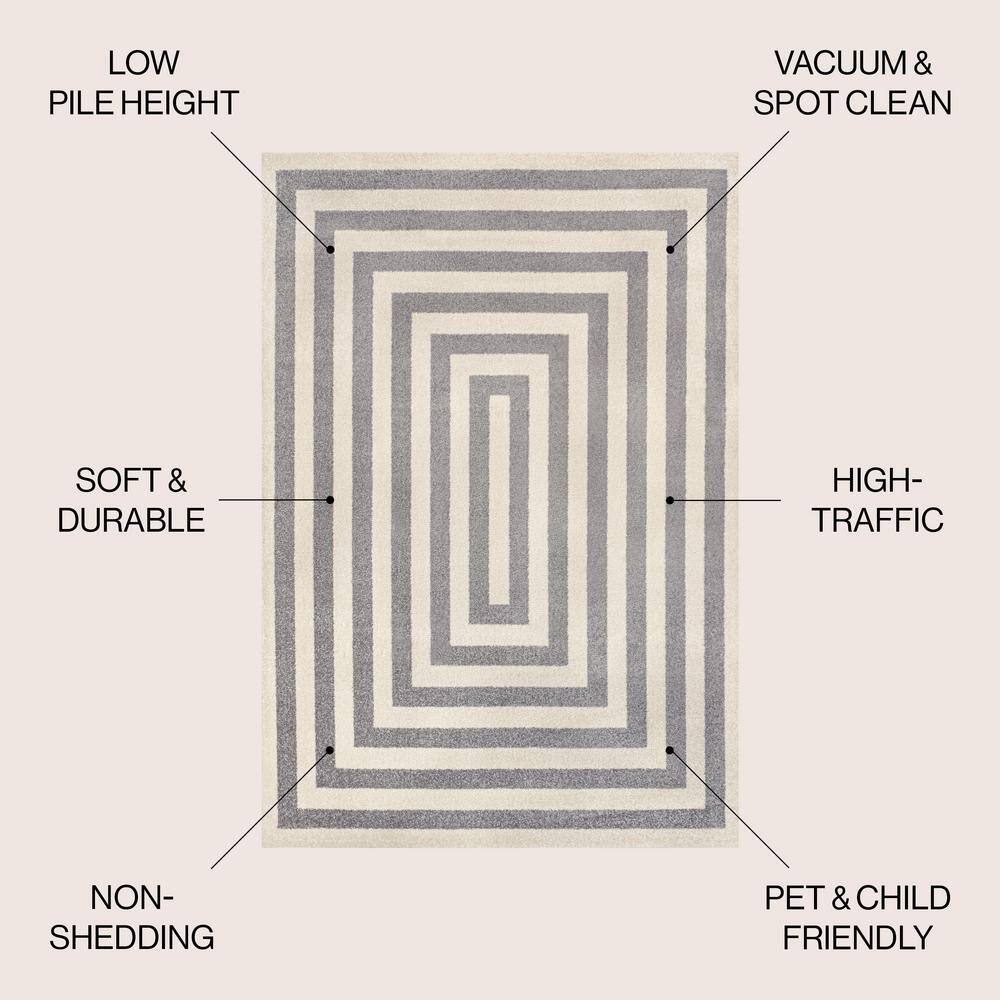 Bandol Gray and Ivory Synthetic Stripe 5 x 8 Area Rug