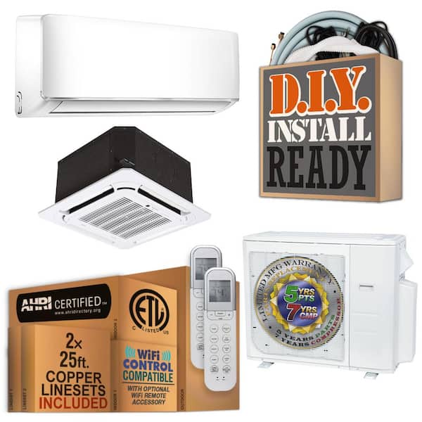 27000 BTU 2.25 Ton Dual Cassette/Wall Mount Ductless Mini Split Air Conditioner with Heat Pump 220-Volt