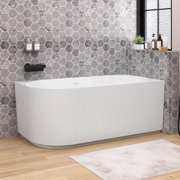 NTQ 59 in. x 29.5 in. Acrylic Soaking Free Standing Alone Fashion Bath Tub Back to Right Wall Freestanding Bathtub in White