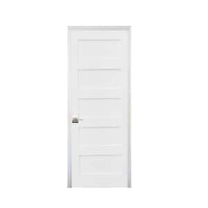 30 in. x 80 in. Shaker Primed 5-Panel Right-Handed Solid Core MDF ...