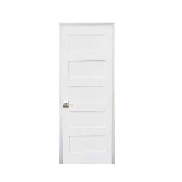 Unbranded 30 in. x 80 in. Shaker Primed 5-Panel Right-Handed Solid Core MDF Single Prehung Interior Door