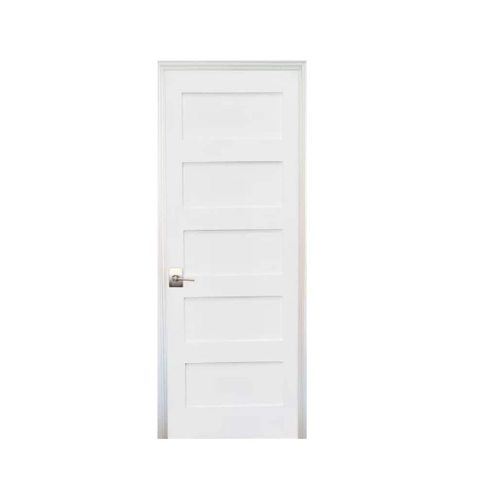 32 in. x 80 in. Shaker Primed 5-Panel Right-Handed Solid Core MDF ...