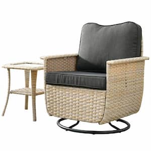 Athena Biege 2-Piece Wicker Outdoor Patio Conversation Set with Black Cushions and Swivel Chairs