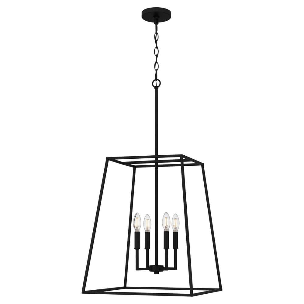 Hampton Bay 4-Light Matte Black Pendant Light with Open Cage Shade ...