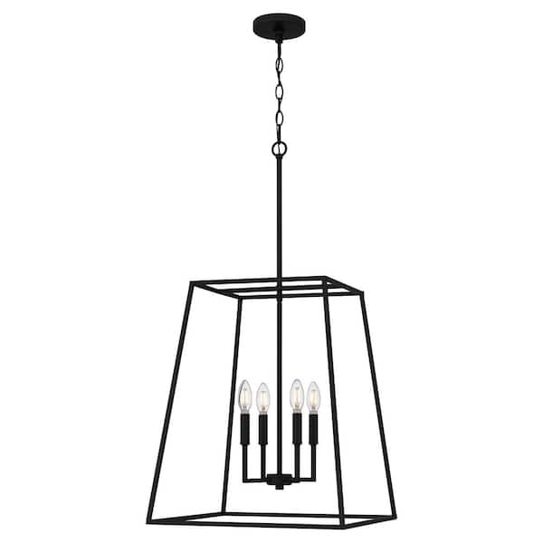 Hampton Bay 4-Light Matte Black Pendant Light with Open Cage Shade