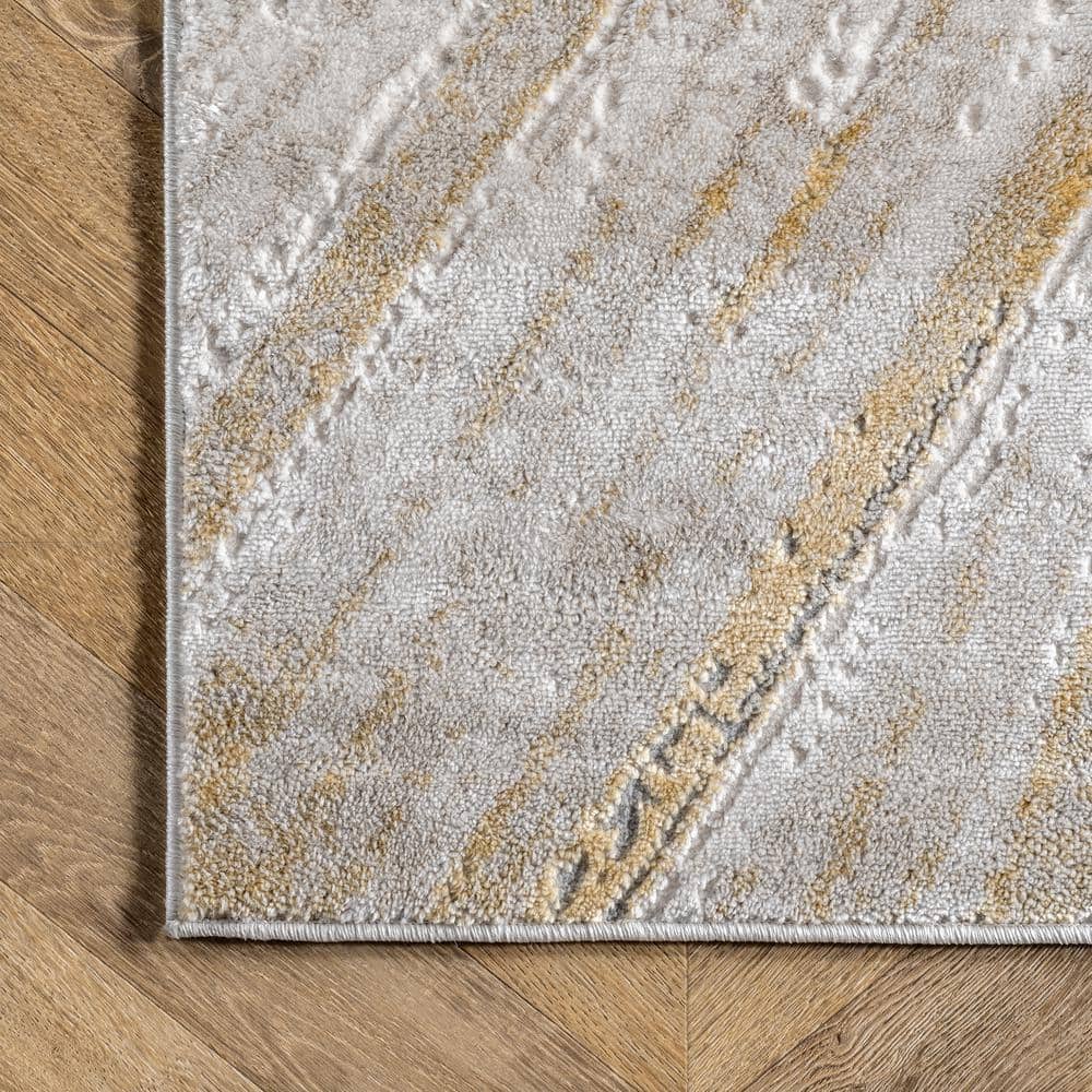 Abstract Gold Firework 8' x 10' Easy-Care Synthetic Area Rug