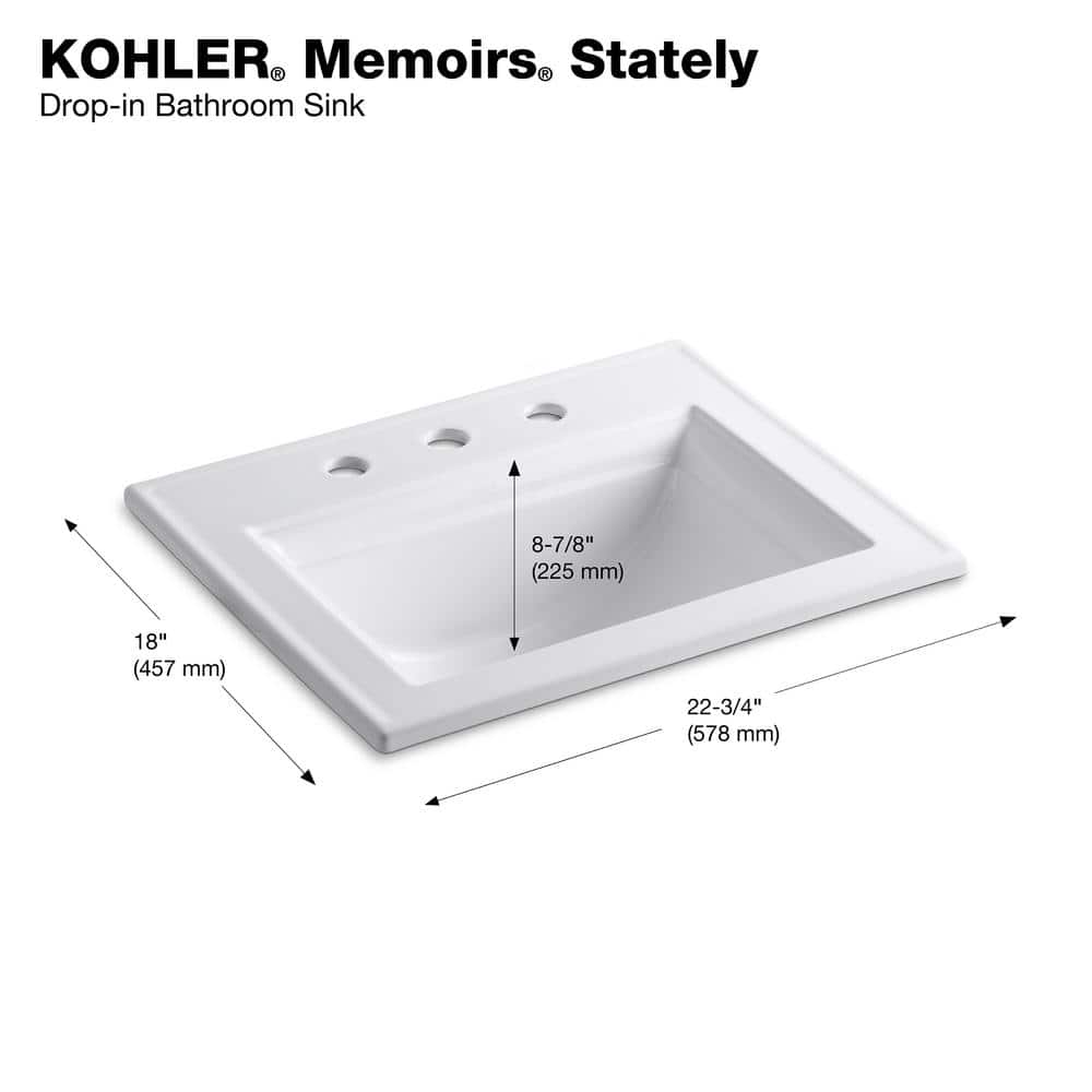 White Ceramic Drop-In Bathroom Sink with 8" Faucet Mount