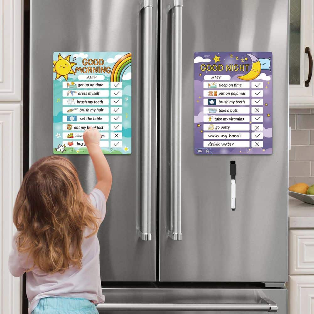 Afoxsos 2-Pack Morning and Night Routine Chart for Kids with Dry Erase ...