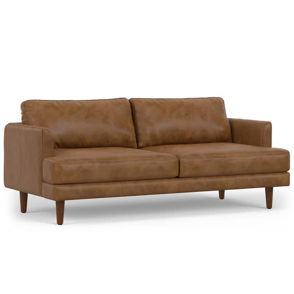 Simpli Home Livingston 76 in. Straight Arm Genuine Leather