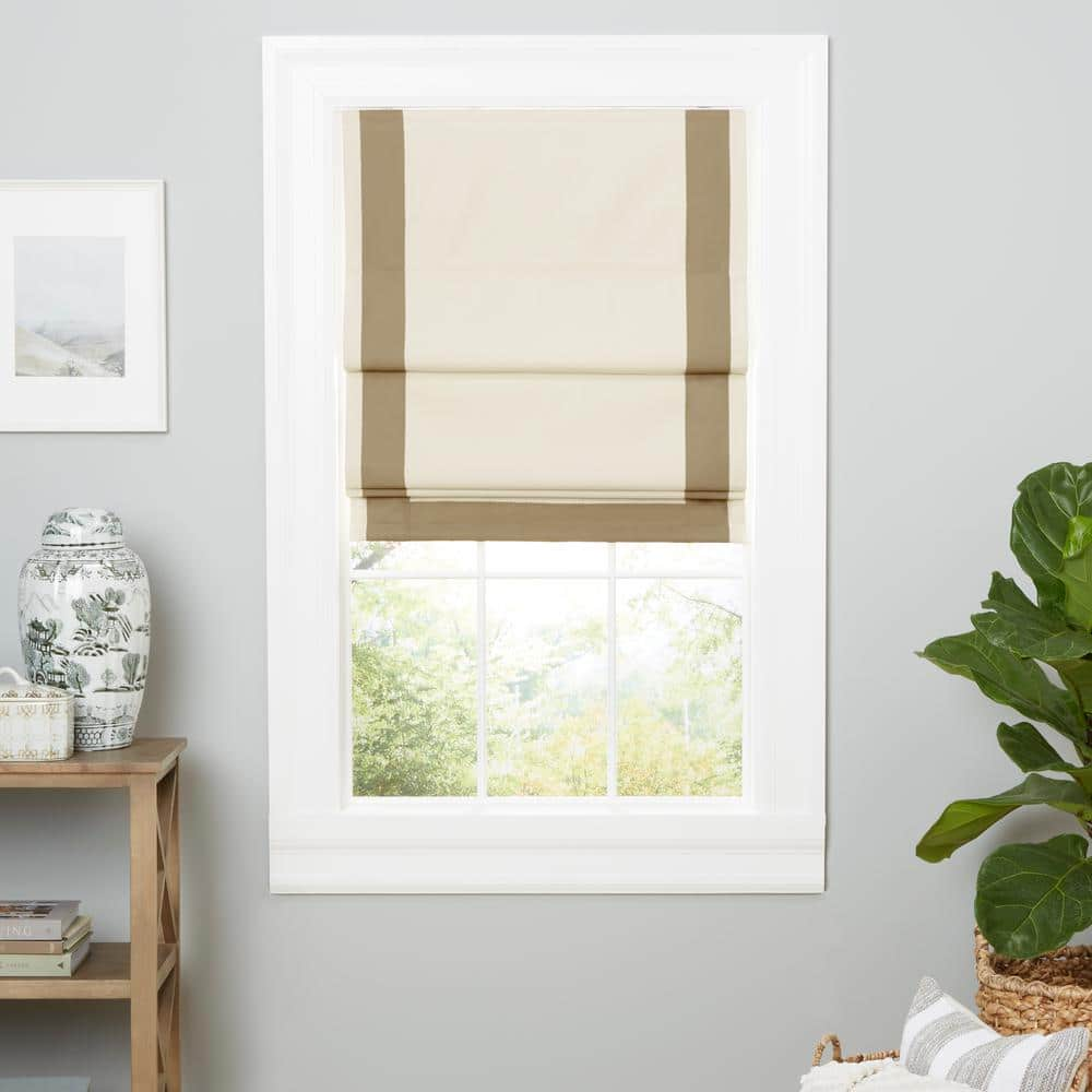 EXCLUSIVE HOME Frontera Natural/Taupe Solid Blackout Roman Shade, 27 in. W x 64 in. L