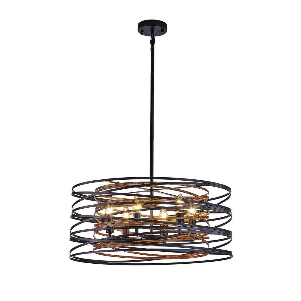 6-Light Black and Walnut Rustic Industrial Cage Chandelier with Wood Accents for Kitchen Island and Dining Room price history on PriceWatchPro